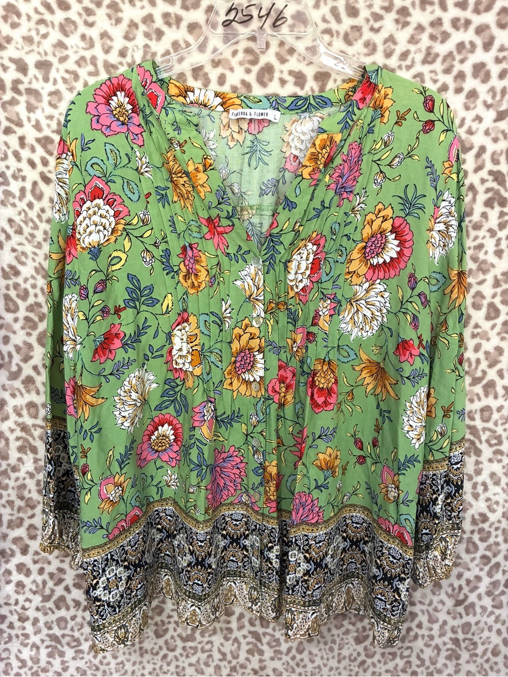 Figueroa & Flower Green Floral Boho Blouse
